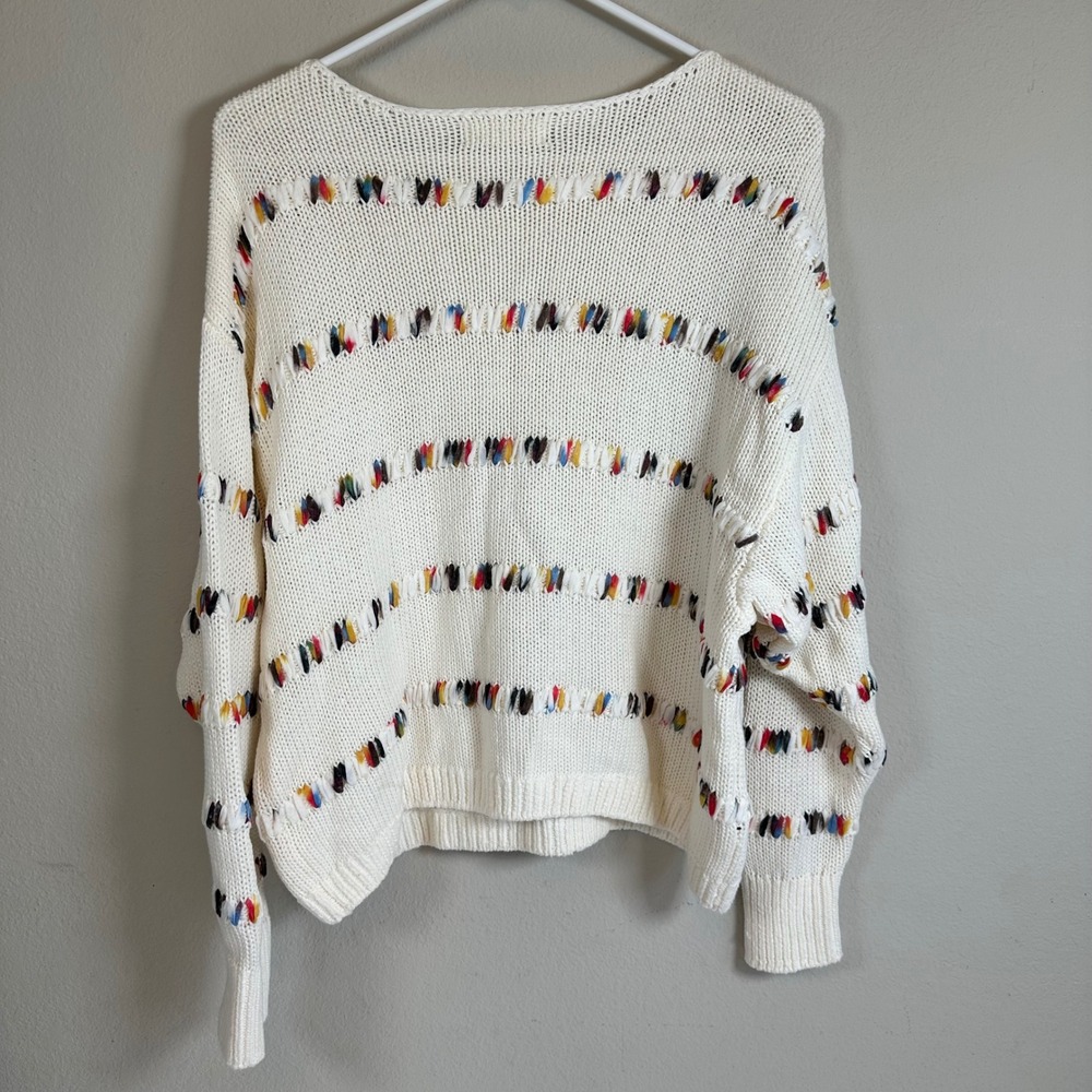 Lou & Grey LOFT Rainbow Stitch Cream Knit Sweater Medium Casual Preppy - Picture 2 of 7